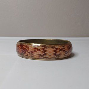 Vintage Metal Bangle With Faux Snake Skin Print